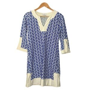 Jude Connally dress blue cream geometric chain print v neck size mini tunic XS